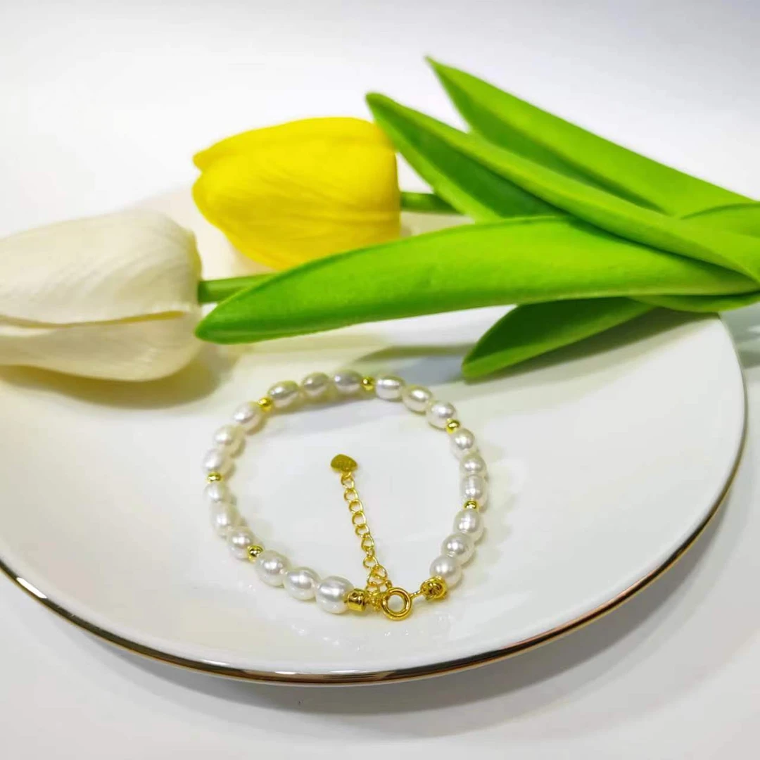 5mm天然淡水珍珠S925银手链时尚高级简约百搭白色气质手工单圈