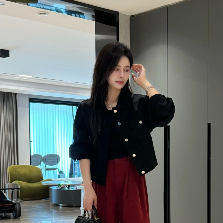 宿慕 SUMU 2-28 2025款女秋时尚休闲单排扣水洗棉翻领外套006