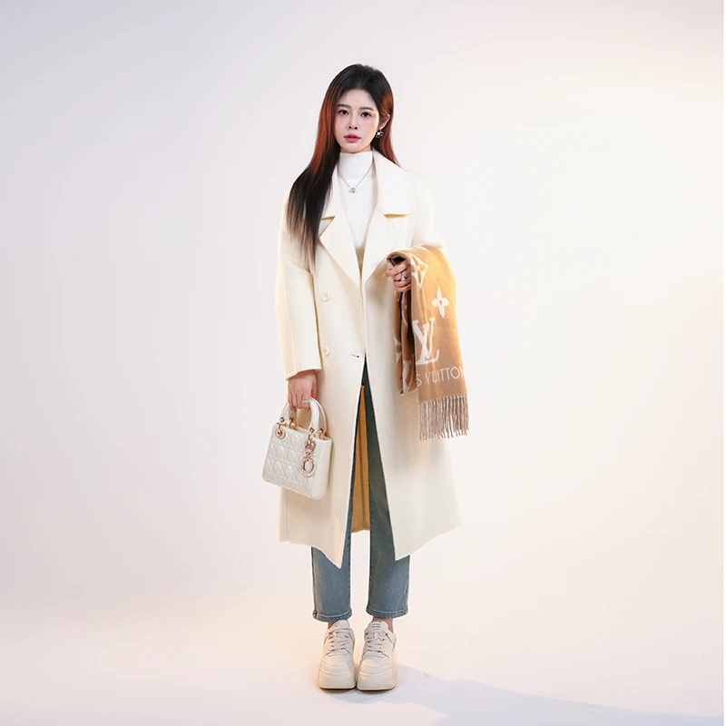 宿慕SUMU 10-31 2024年新款中长款双排扣大翻领双面尼大衣C5303M