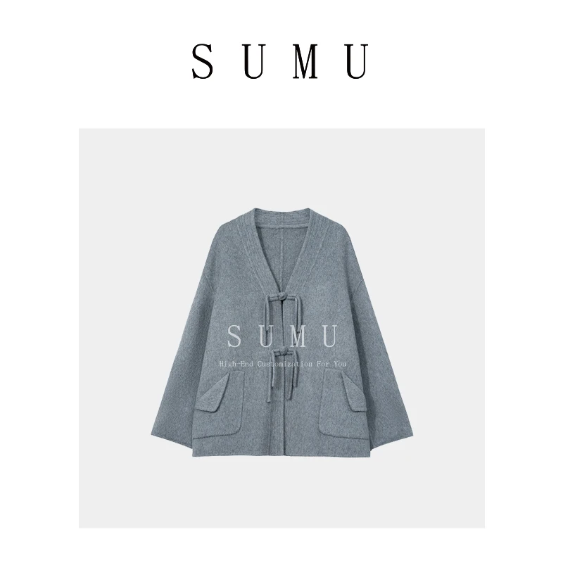 宿慕SUMU 2-16  时尚休闲国风新元素一手长盘扣绵羊毛呢大衣038