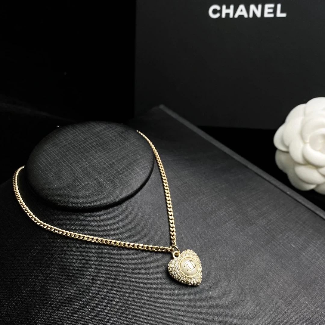 全新未使用 Chanel/香奈儿  22B香槟金满钻爱心项链 S222 彩彩