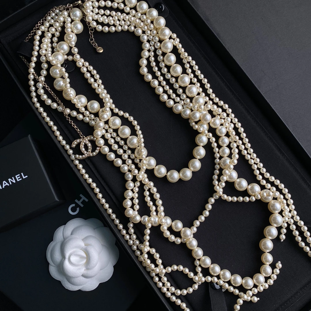 全新未使用 Chanel/香奈儿 经典双C 多层不规则珍珠流苏项链S3297