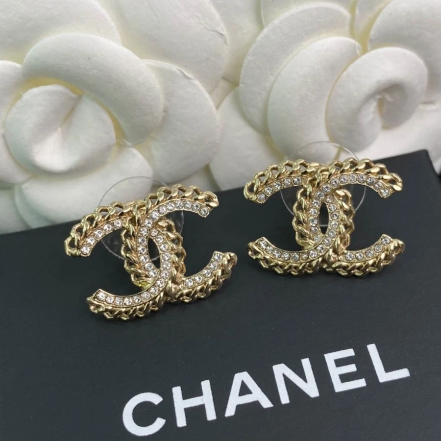 未使用 Chanel/香奈儿 FL 经典双C logo金属镶钻 耳钉 S5689