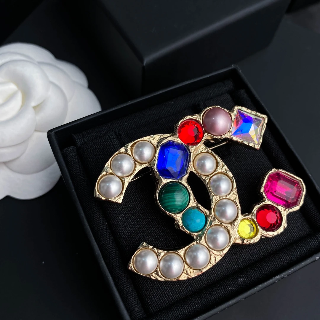 全新未使用 Chanel/香奈儿  经典双C 彩钻珍珠 胸针 S3564