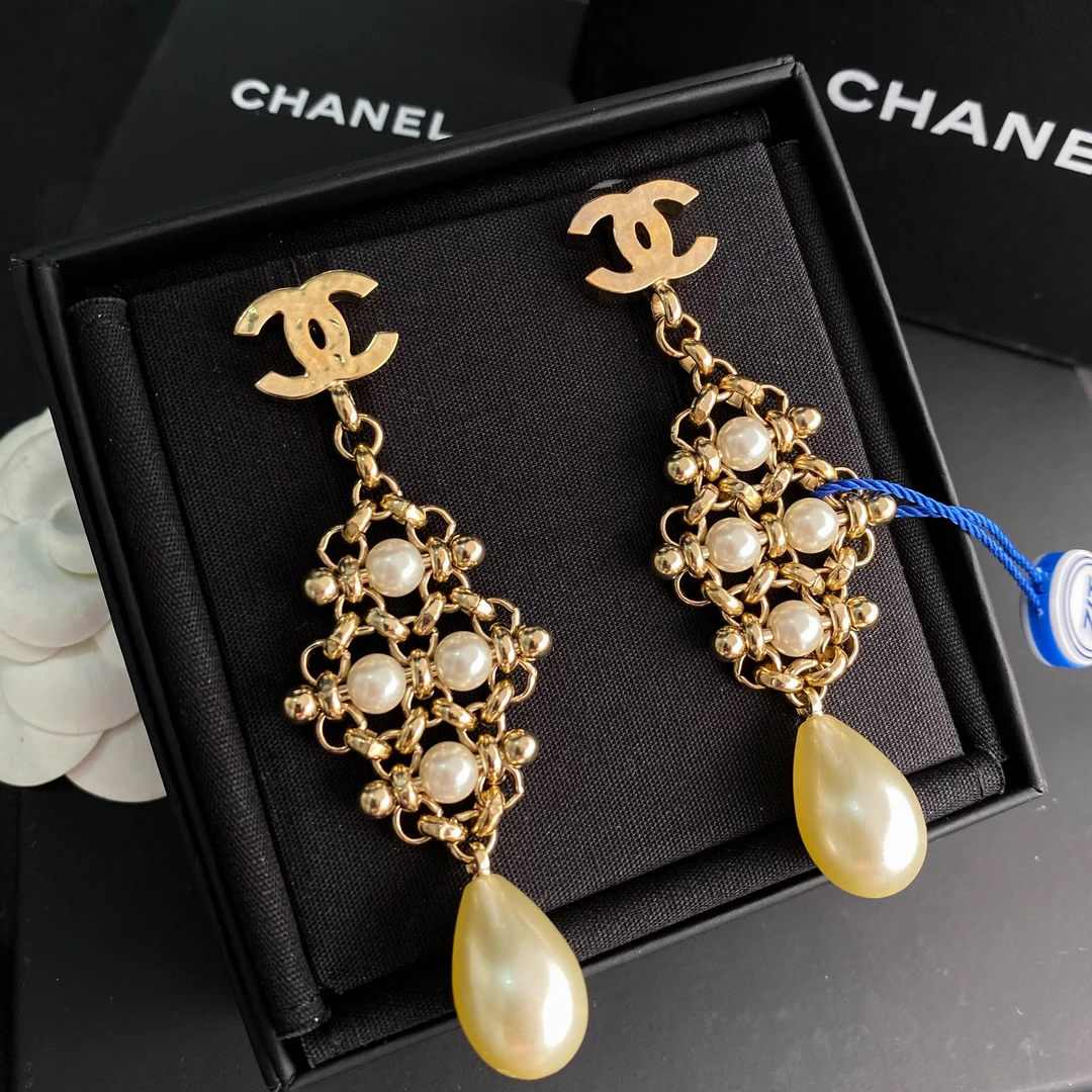 全新未使用 Chanel/香奈儿 经典双C 珍珠金边耳环 S3150