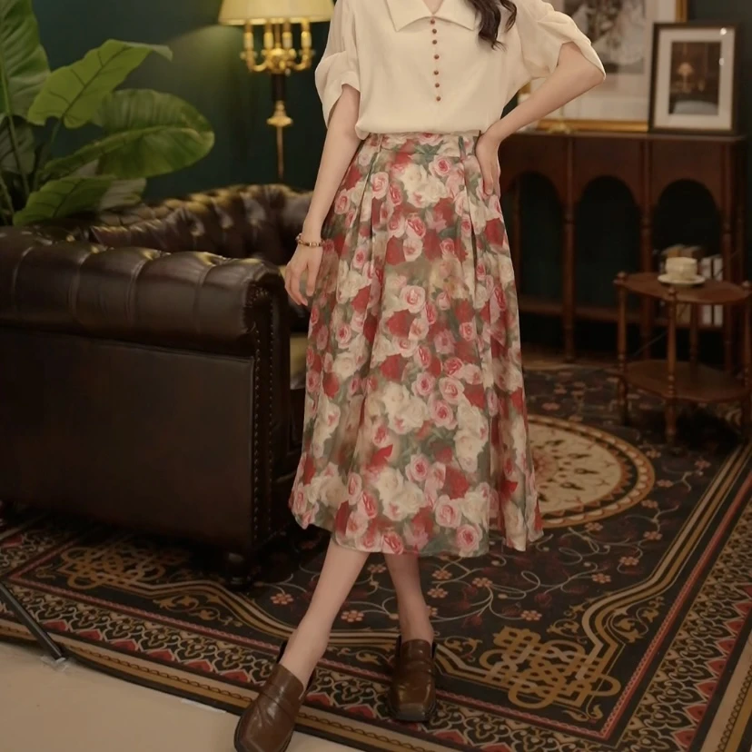 郑琳琦【雨樱花】港风复古半身裙显瘦高腰百搭裙子YC0724078