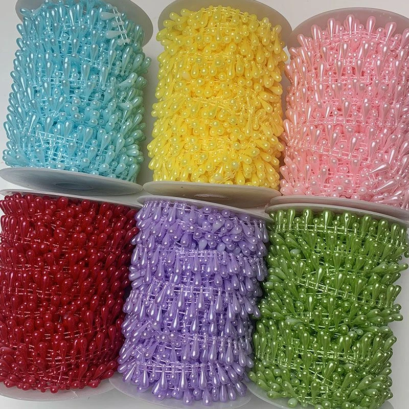 彩色水滴珠链 手工DIY花边珠子服饰辅料链条仿珍珠连线珠配件材料