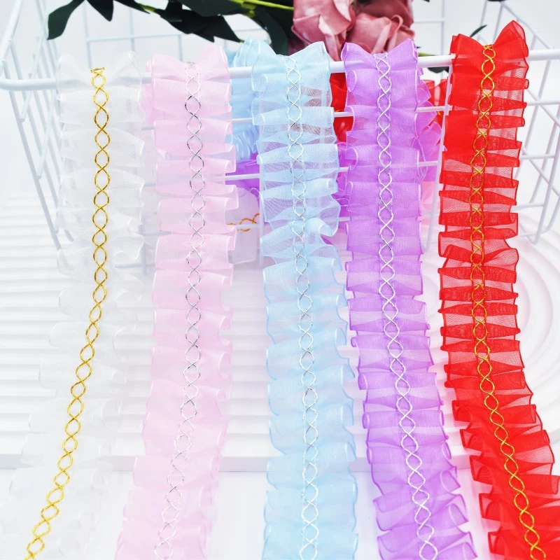 《买一送一》3CM雪纱带金边褶皱8字丝带DIY服装辅料批发打折花边