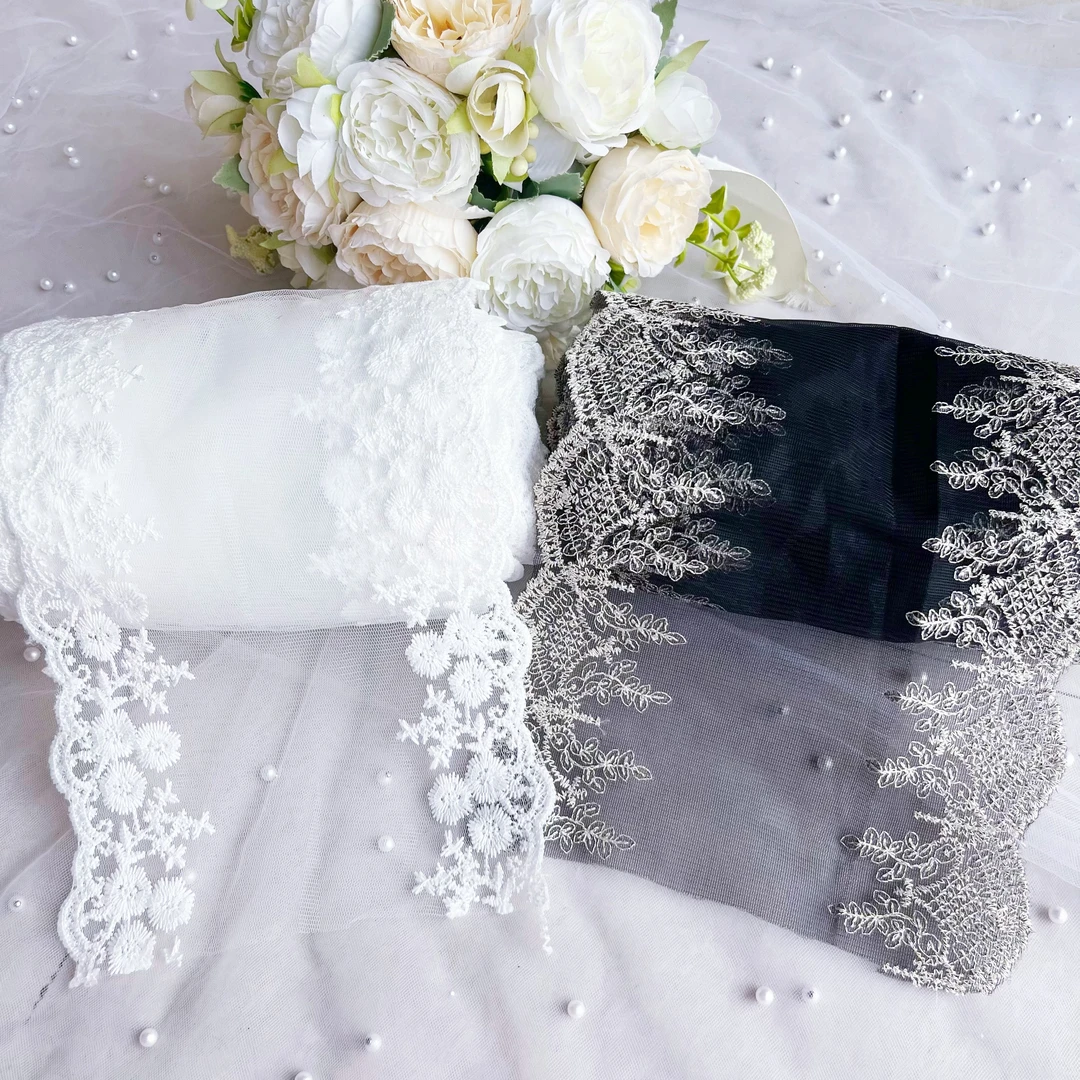 玖阁家宽18厘米刺绣蕾丝花边服装饰品辅料DIY手工双边菊花网纱