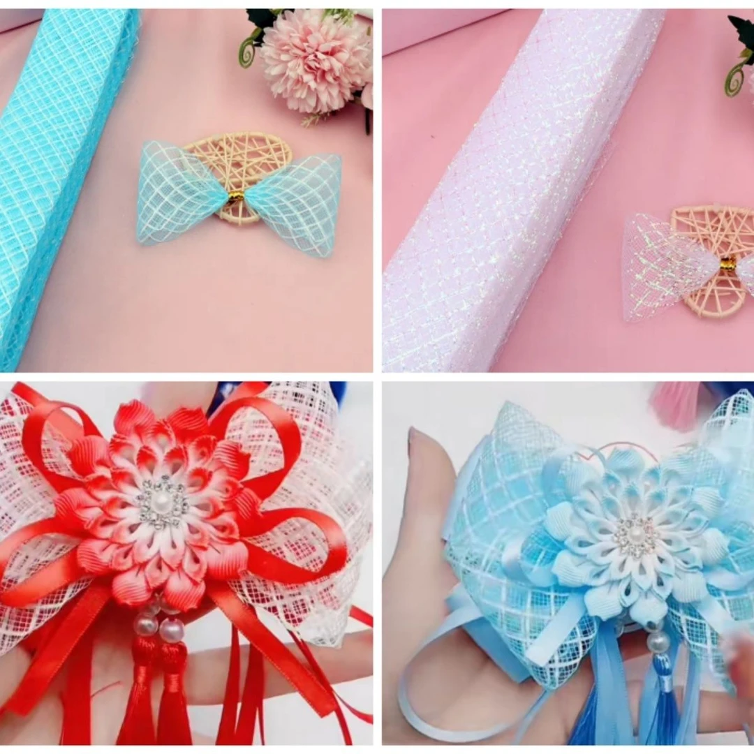 玖阁家《拍3送2》4.5cm金丝网纱蝴蝶结发饰发夹网纱材料丝带辅料