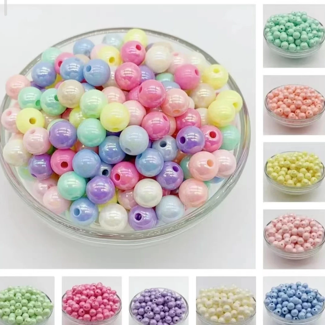 玖阁家6m/12m亚克力珠马卡龙幻彩圆珠直孔AB彩珠DIY手工通孔串珠