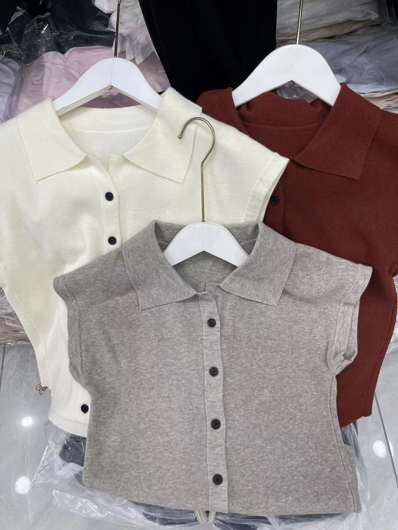 186秋季小众针织无袖背心女修身显瘦polo领洋气上衣