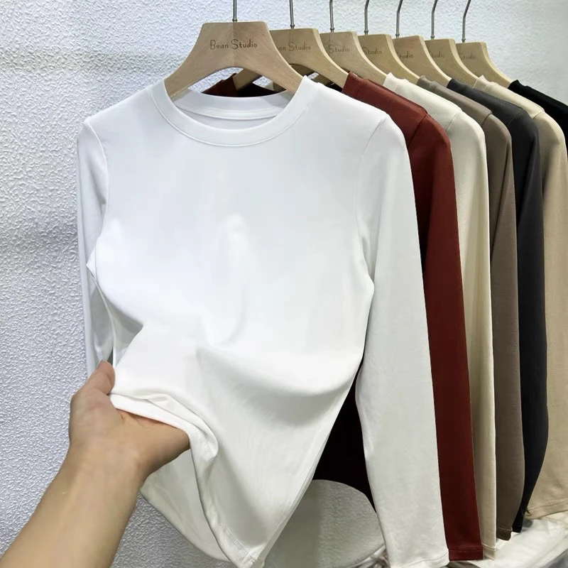 2603百搭简约休闲圆领打底衫女秋冬温柔长袖t恤上衣美式打底衫