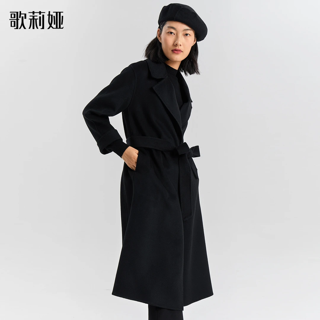 【商场同款】歌莉娅百搭中长款全山双排扣羊绒大衣