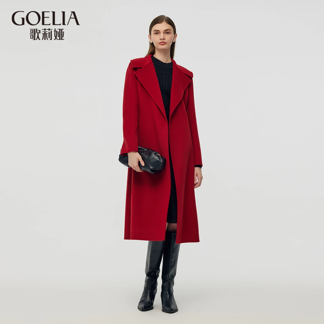 歌莉娅绵羊毛大双面羊绒大衣冬季红色1CSC6N840外套时尚