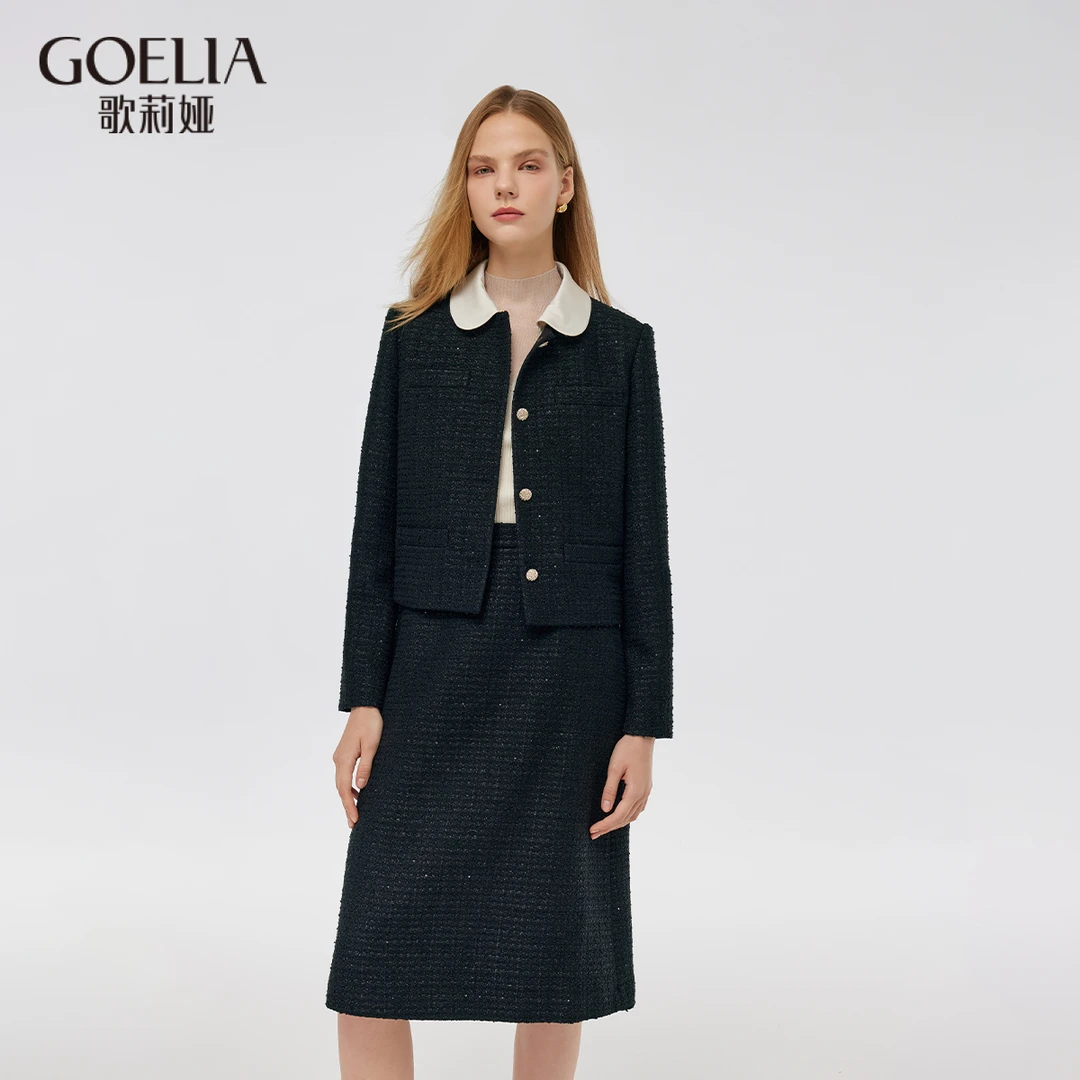 歌莉娅套装短外套+半裙法式高智香风两件套黑色百搭1C9LAB350