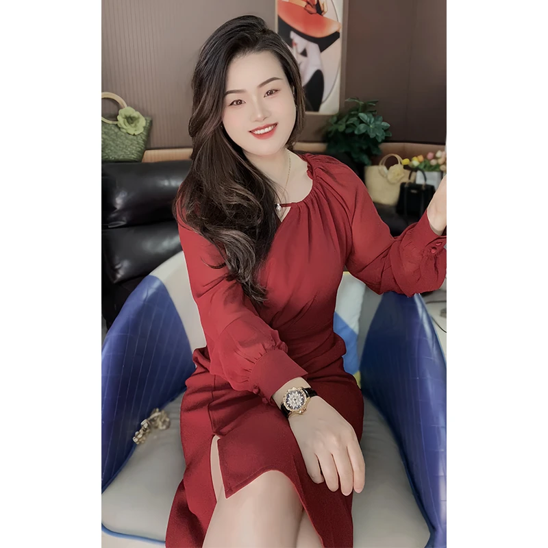 长袖连衣裙女2024春秋季新款修身显瘦气质时尚垂坠感高端精致裙子