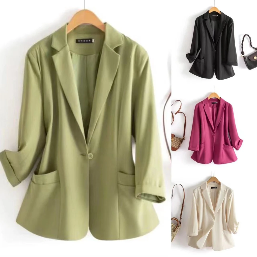 2023春装新款韩版休闲韩版大码纯色显瘦西装外套
