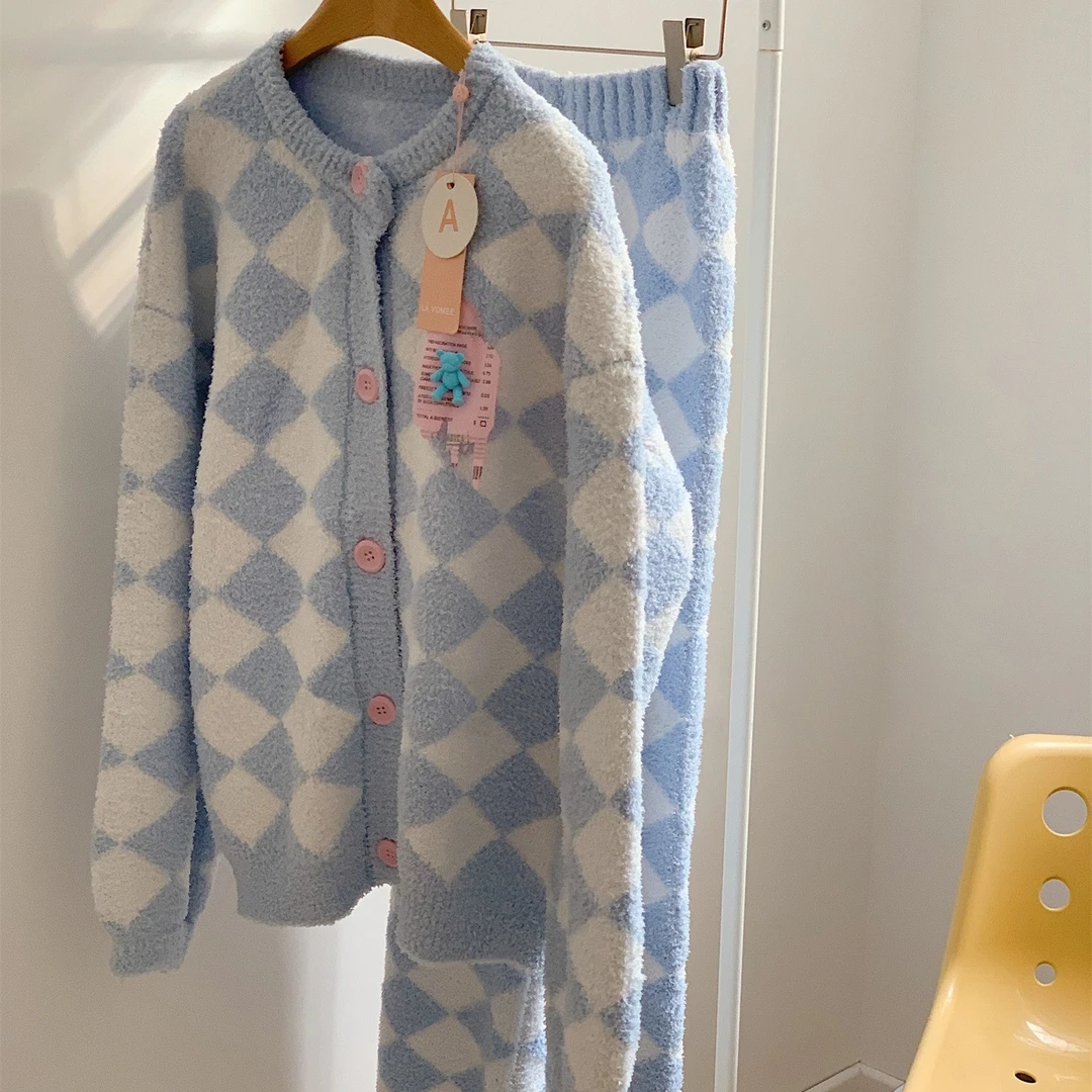 半边绒睡衣女秋冬季珊瑚绒加厚加绒高级感小香风家居服保暖套装