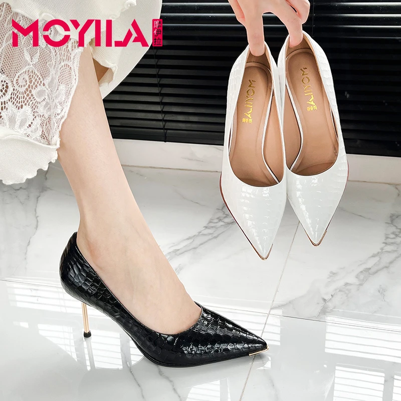 摩伊拉2025爆款浅口高跟鞋职业细跟尖头气质舒适时尚百搭黑色法式