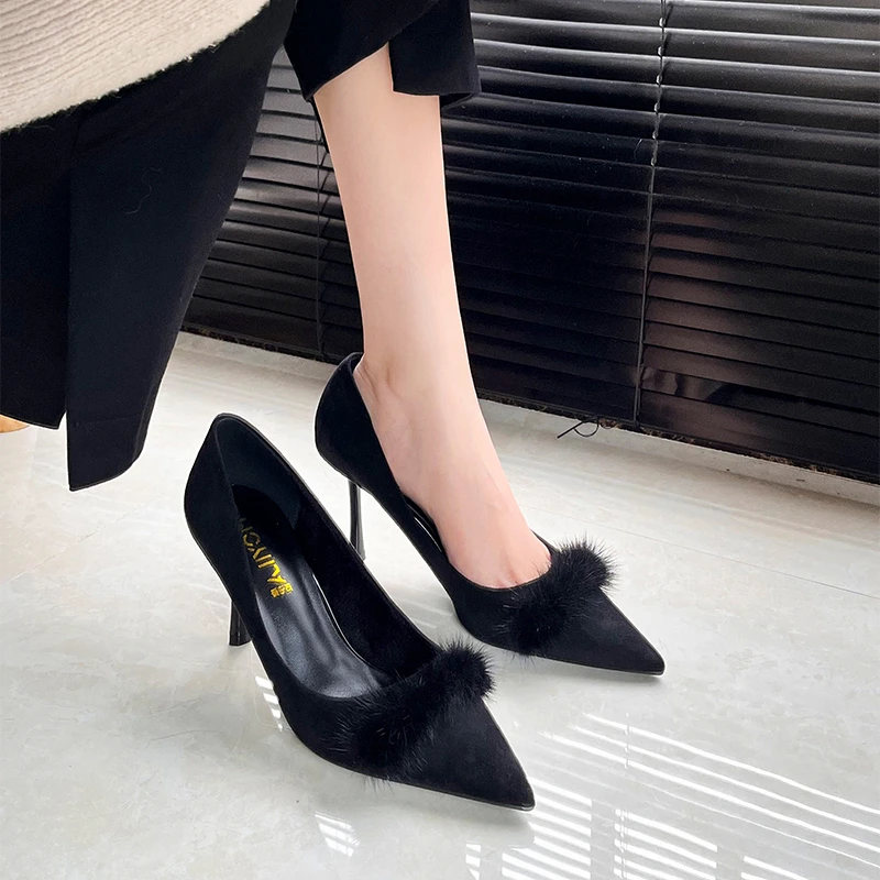 摩伊拉毛毛羊皮高跟鞋细跟女高端上档次女鞋夏显气质不累脚不磨脚