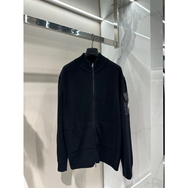 全新未使用Moncler盟可睐 男士黑色立领羊毛针织夹克外套 9B00012