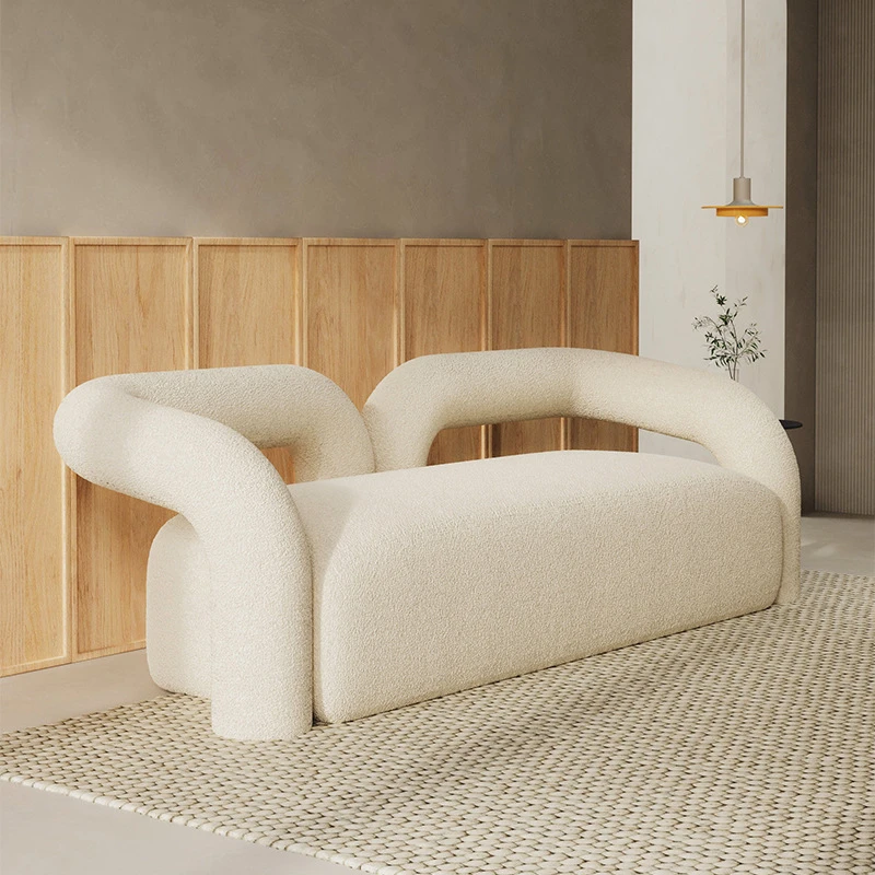 北欧轻奢布艺沙发现代家用沙发设计师美容服装店羊羔绒接待沙发椅