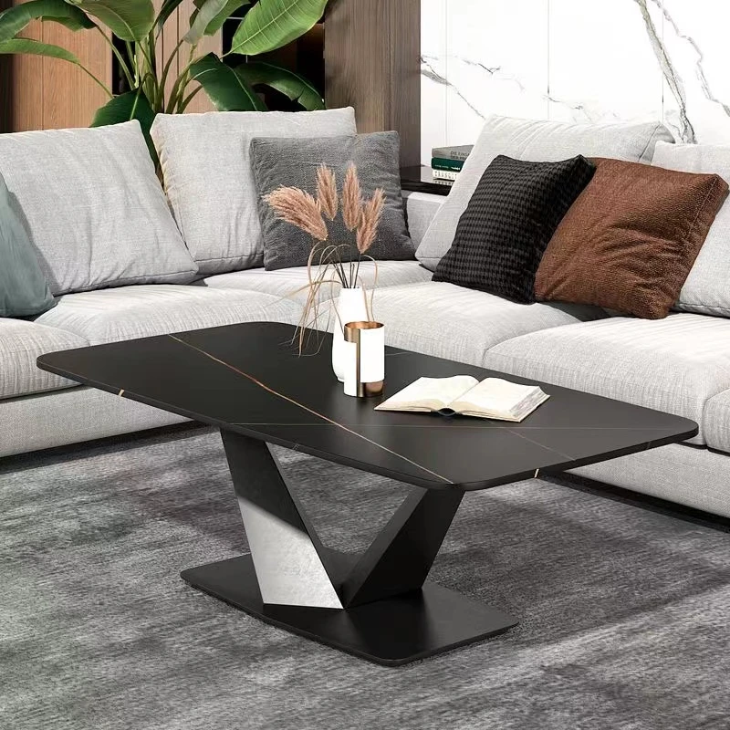 意式极简轻奢风现代岩板长方形茶几组合客厅家用小户型沙发桌边几