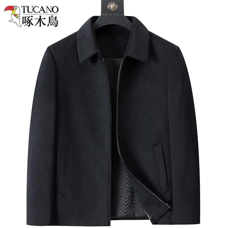 啄木鸟爸爸装外套男士加肥大码秋冬款中老年秋冬季宽松夹克中年