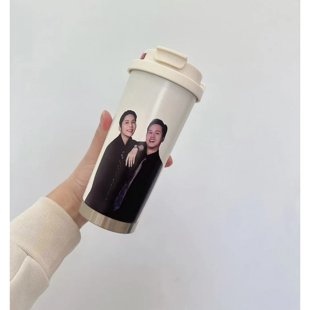 新款咖啡杯铃兰花保温杯高颜值随行杯子车载双饮吸管水杯