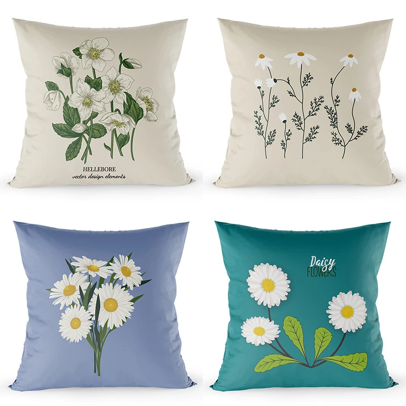田园风抱枕套家居靠背抱枕小雏菊系列田园花朵简约印花优品