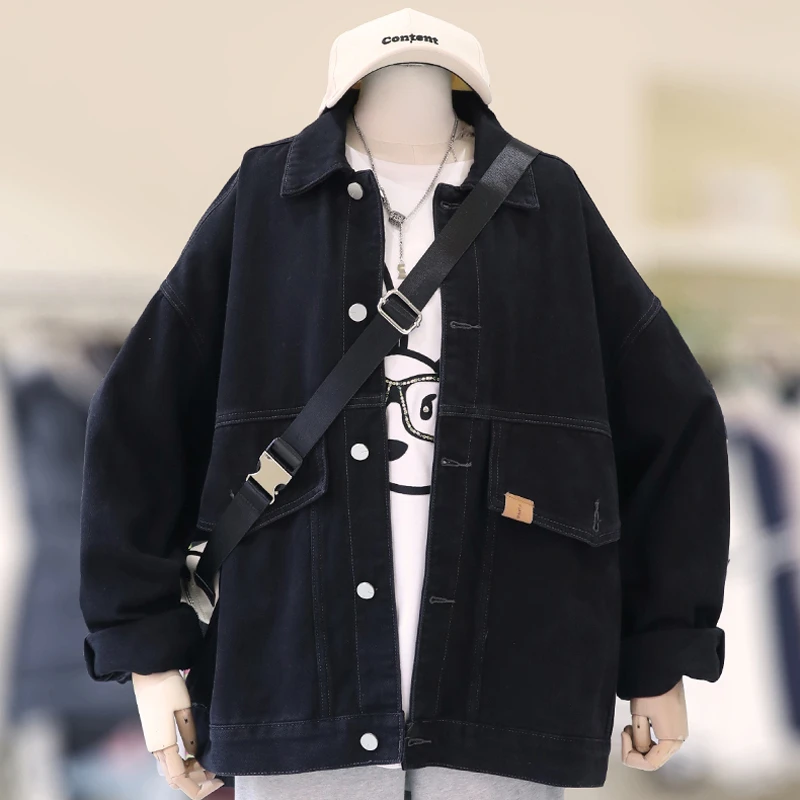 大码女装胖mm复古牛仔外套女春秋宽松oversize炸街夹克上衣潮