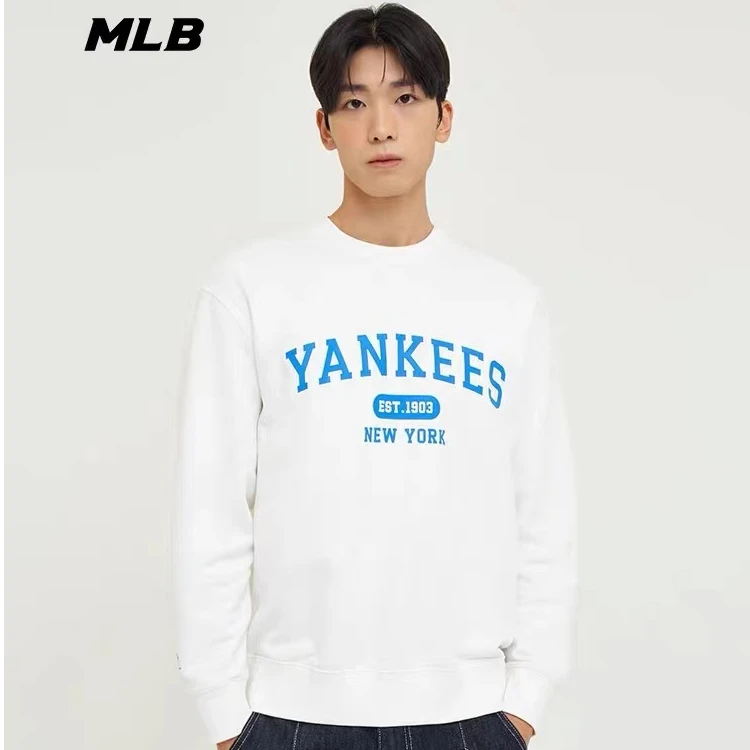 MLB复古运动男女情侣学院风圆领套头卫衣舒适春夏 3AMTV9244