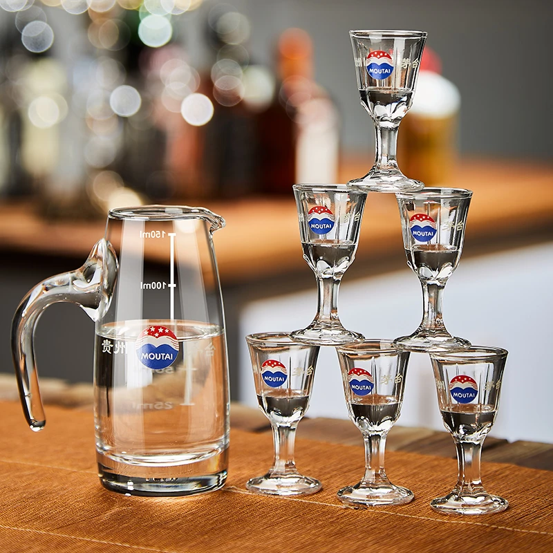 中式创意白酒杯水晶玻璃一口杯酒盅家用分酒器高脚小酒杯礼盒高档