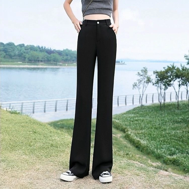 西装裤女2025春秋新款阔腿百搭高腰垂感黑色修身显瘦微喇西装长裤