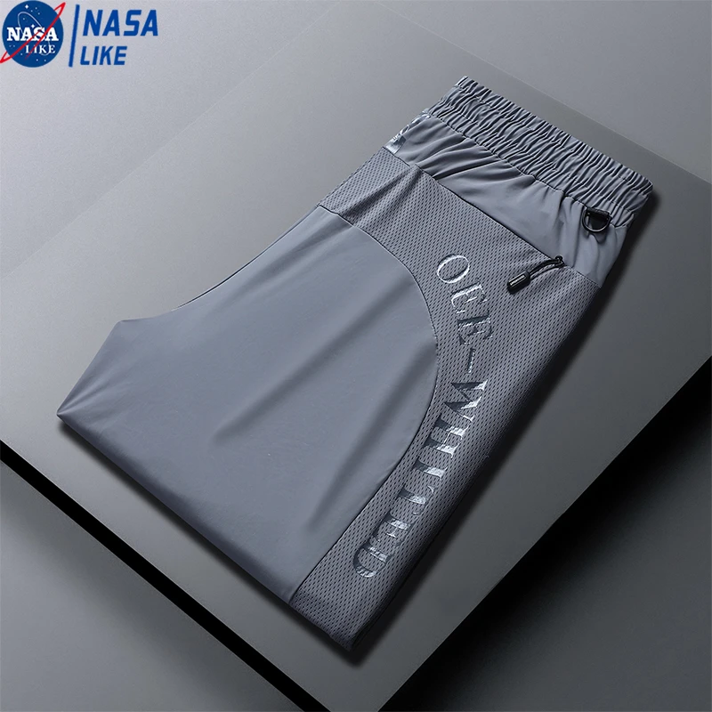 NASA大码休闲裤冰丝裤男女宽松超薄高弹字母运动速干空调裤子男