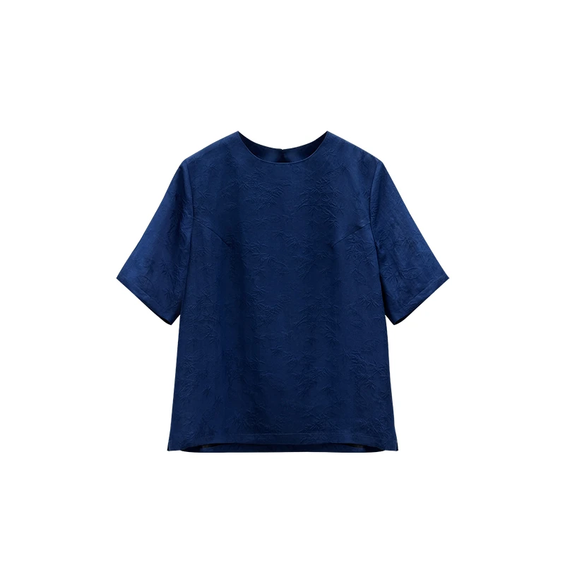 【橙庐】26912竹林飞蝶香云纱圆领短袖上衣 新中式桑蚕丝T恤时尚