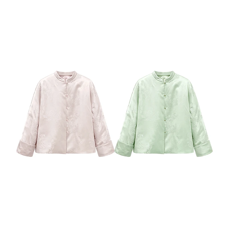 【橙庐】393010原创新中式云纹松柏提花桑蚕丝夹棉外套  秋冬女国风