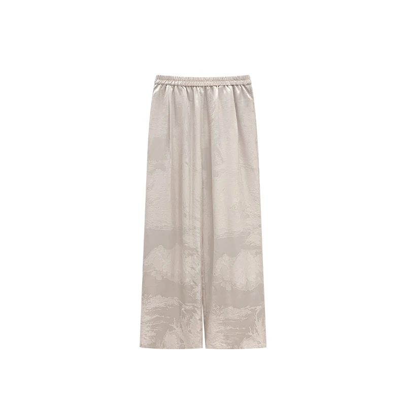 【橙庐】168005新中式树影提花桑蚕丝阔腿裤 九分直筒时尚国风复古
