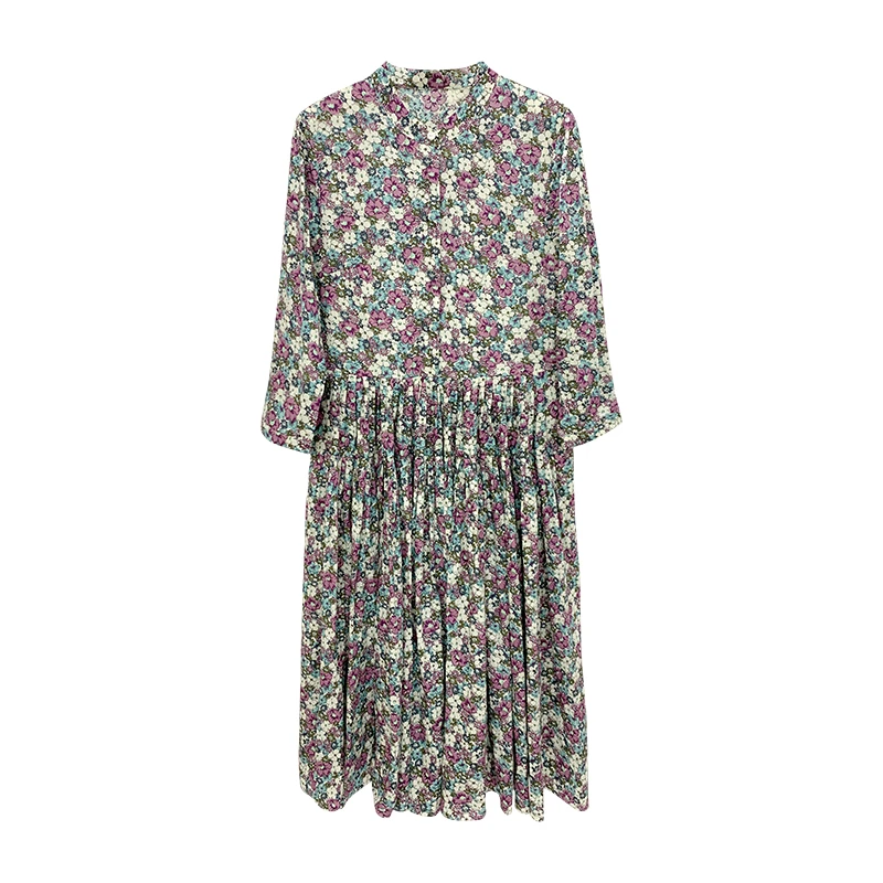 【橙庐】101799小碎花收腰A字连衣裙 气质印花春天仙女裙女装