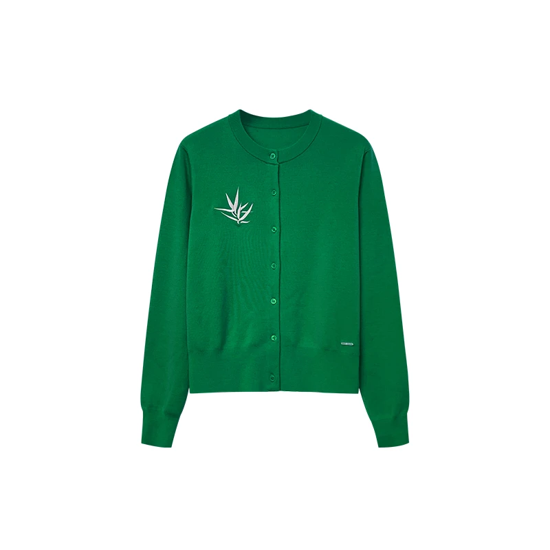 【橙庐】A032绵羊毛竹子刺绣针织开衫 长袖时尚休闲百搭柔软舒适女