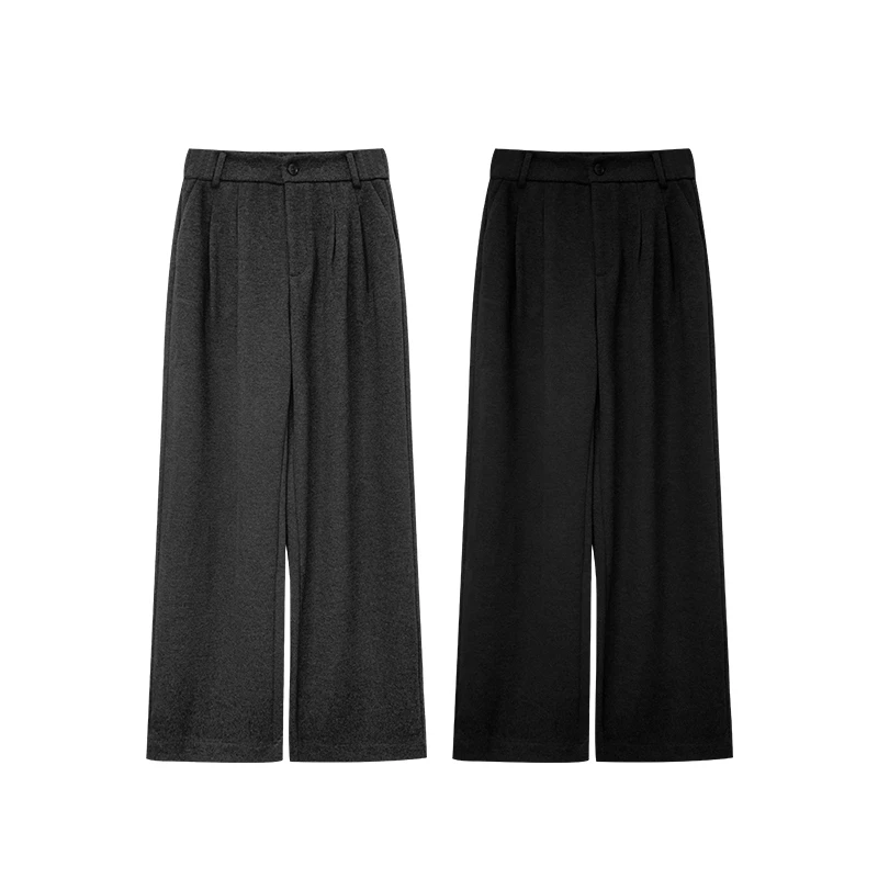 【橙庐】8670醋酯山羊绒桑蚕丝阔腿西裤 秋冬薄绒毛呢混纺显瘦早春