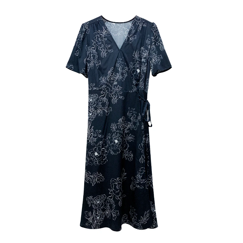 【橙庐】102214牡丹花桑蚕丝裹身连衣裙 气质显瘦轻奢夏季印花女装