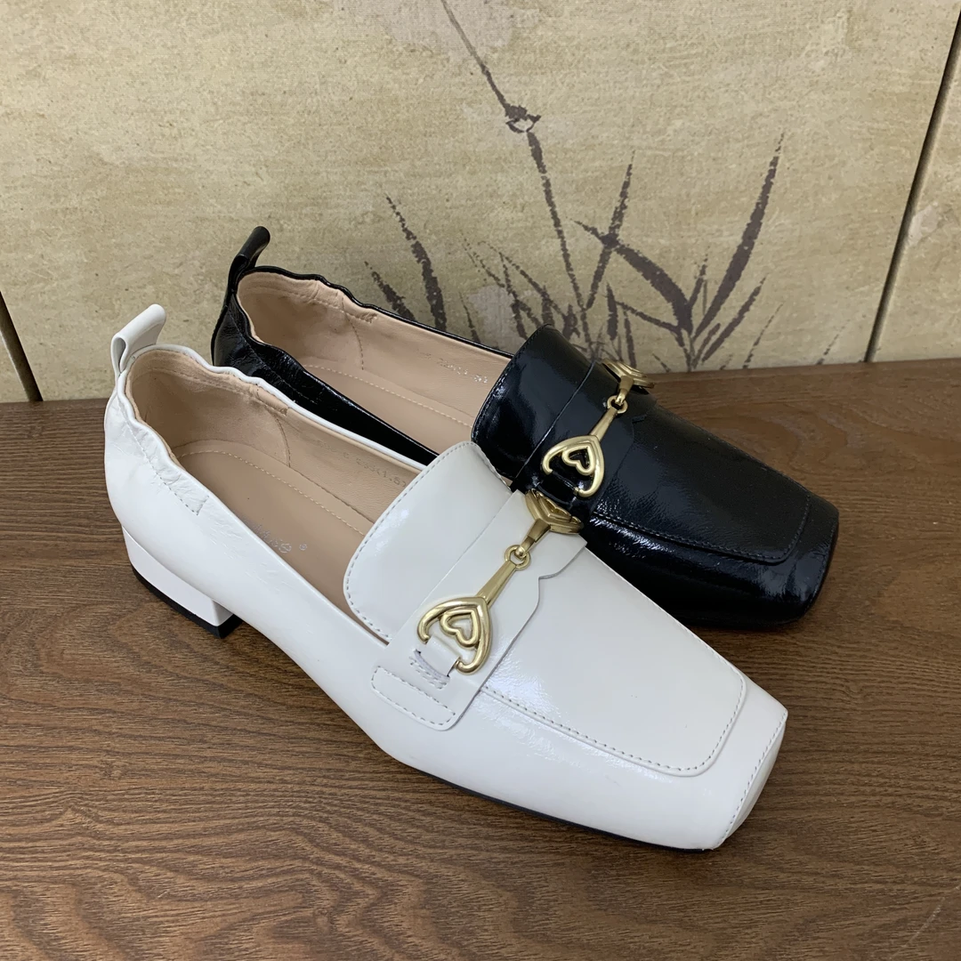 【橙庐】599-6经典牛油皮方头乐福鞋 羊皮里羊皮垫舒适时尚百搭粗跟