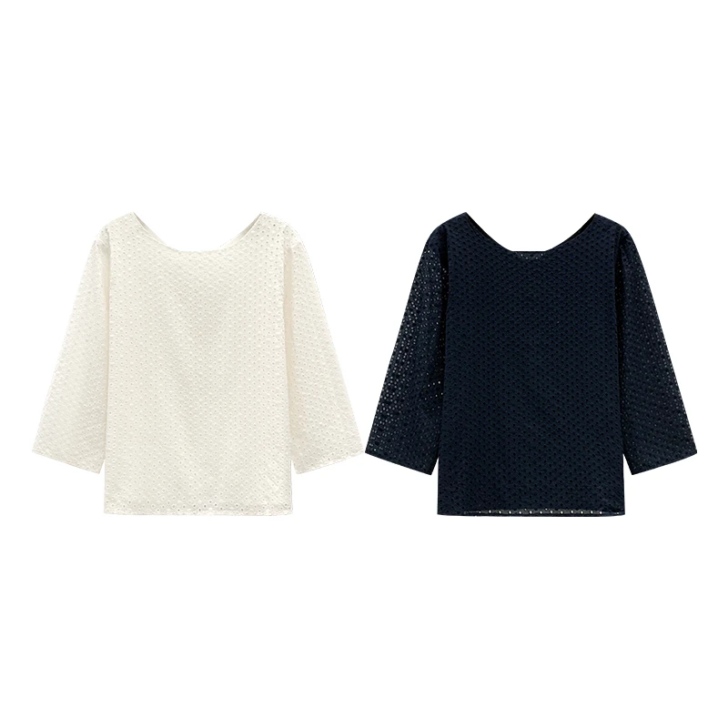 【橙庐】231207镂空两面穿全棉长袖T恤 时尚休闲百搭宽松设计师