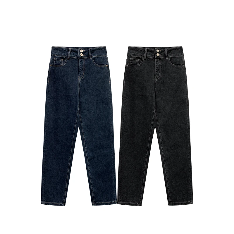 【橙庐】2269秋冬山羊绒德绒老爹牛仔裤 女款磨毛薄绒锥形弹力小脚