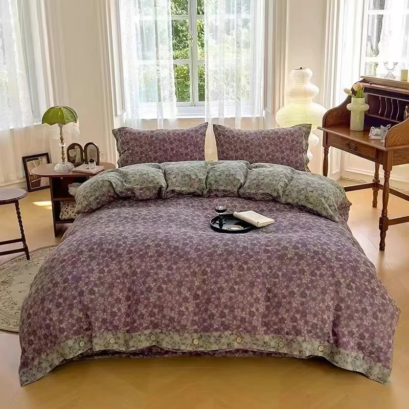 【紫色碎花】床单纯棉有氧双层纱色织提花可水洗机洗床单母婴级A类