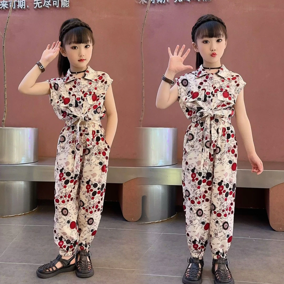 女童夏装套装2024新款韩版儿圆点中大童夏季洋气女孩时髦两件套潮