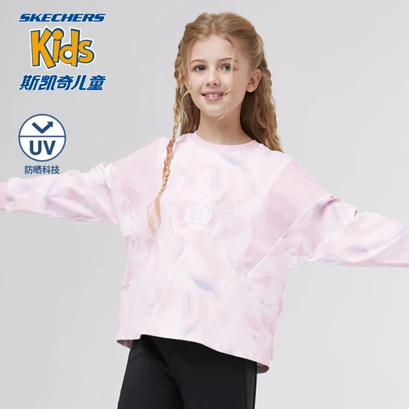 Skechers斯凯奇童装女童上衣春秋季新款儿童针织套头休闲卫衣