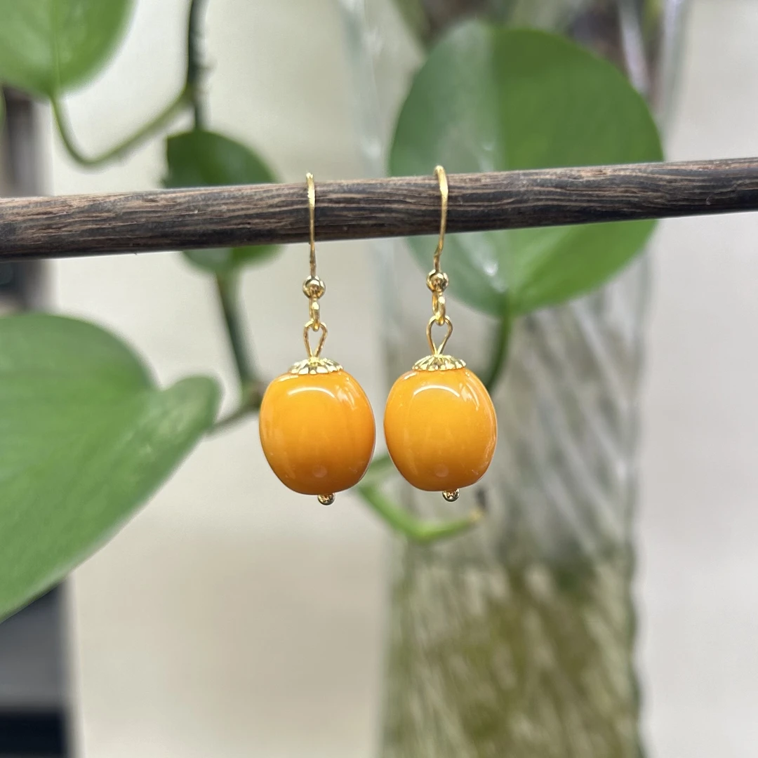 老蜡枣珠耳勾简约百搭民族风